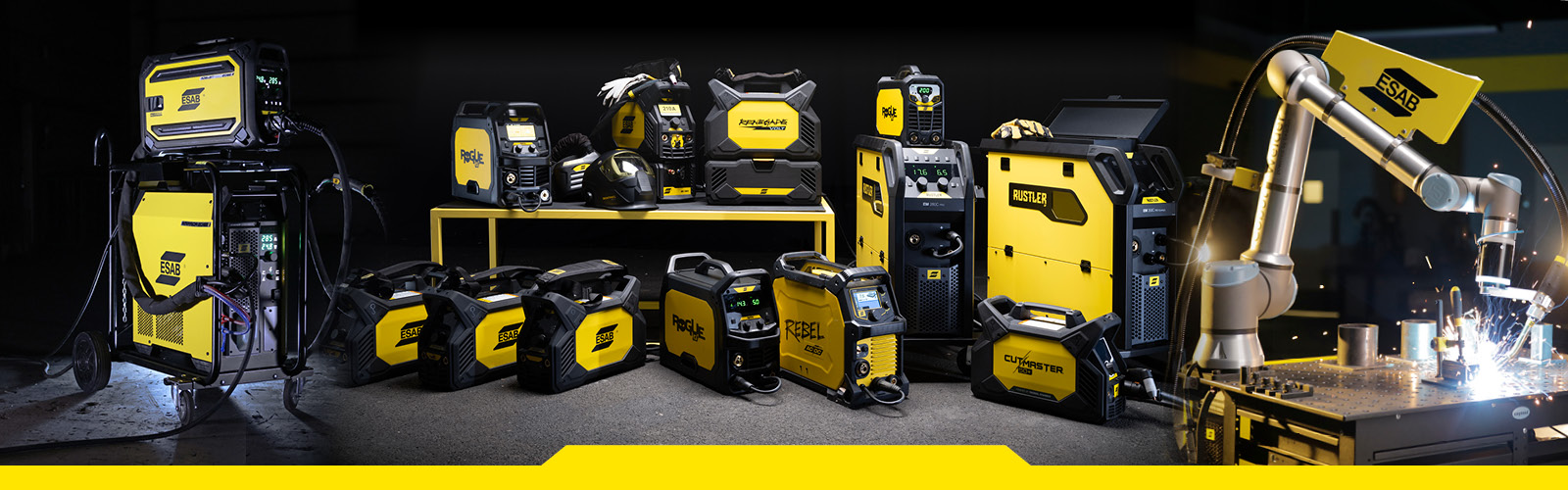 Various ESAB welding machines together with Cobot