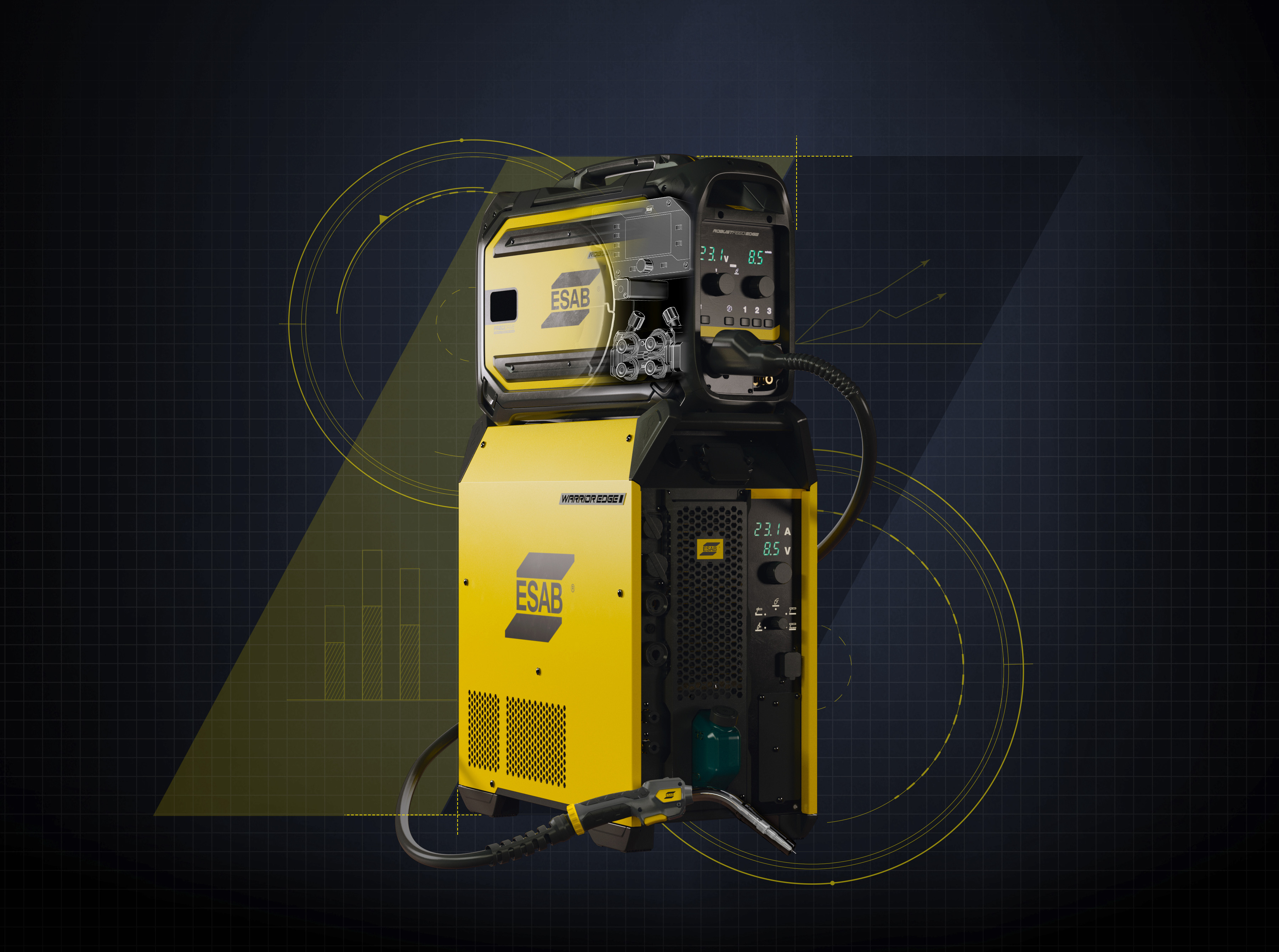 ESAB Warrior Edge 系统 标题：伊萨数字化互联Warrior®Edge 500 CX多工艺型电源和RobustFeed Edge CX送丝机不仅提供卓越的焊接性能，而且简单易用。