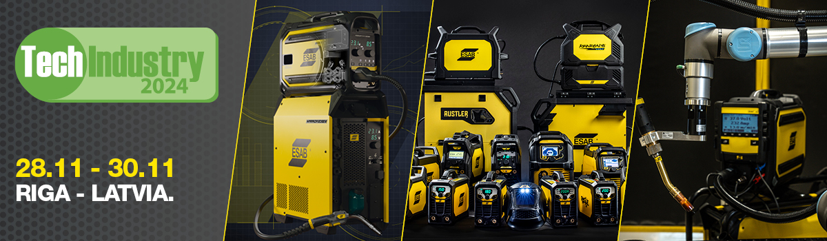 Montage showing Tech Industry logo and ESAB welding machines