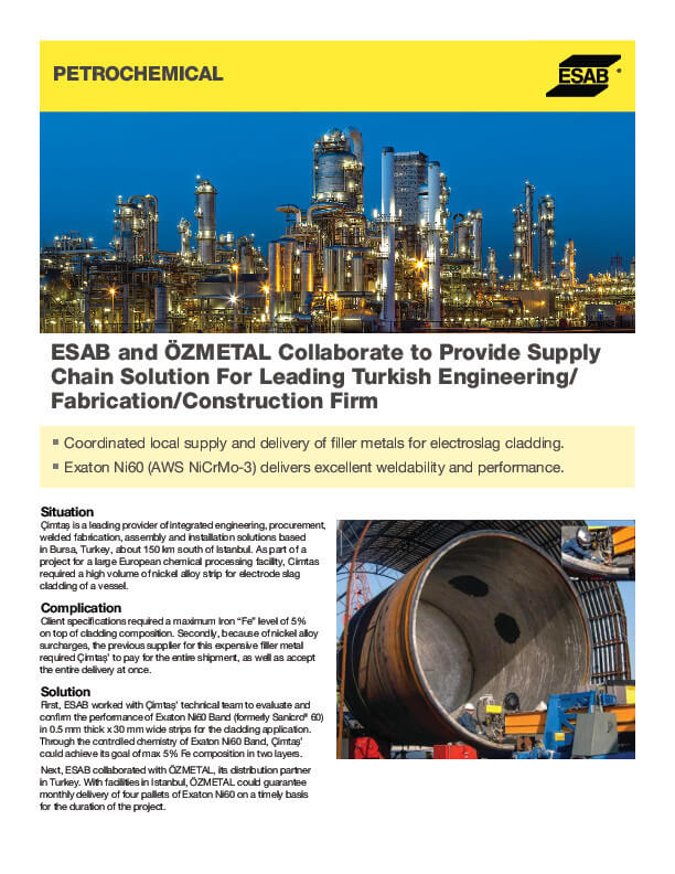ESAB y OZMETAL colaboran para proporcionar una solución de cadena de suministro a una importante empresa turca de ingeniería, fabricación y construcción.