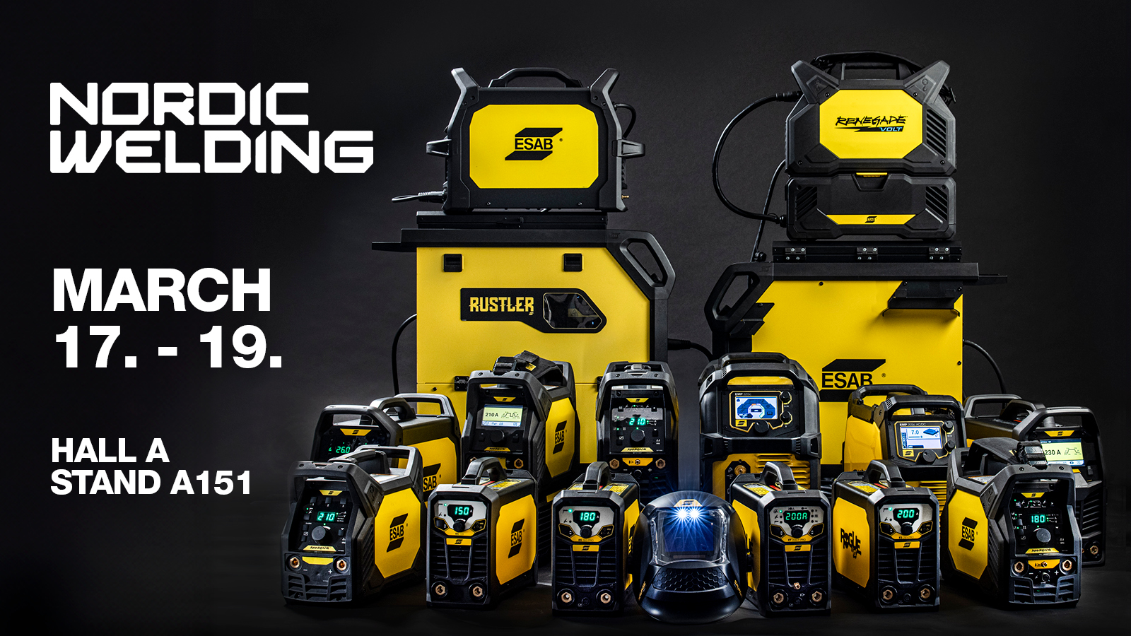 Display of ESAB machines with Nordic Welding Expo logo
