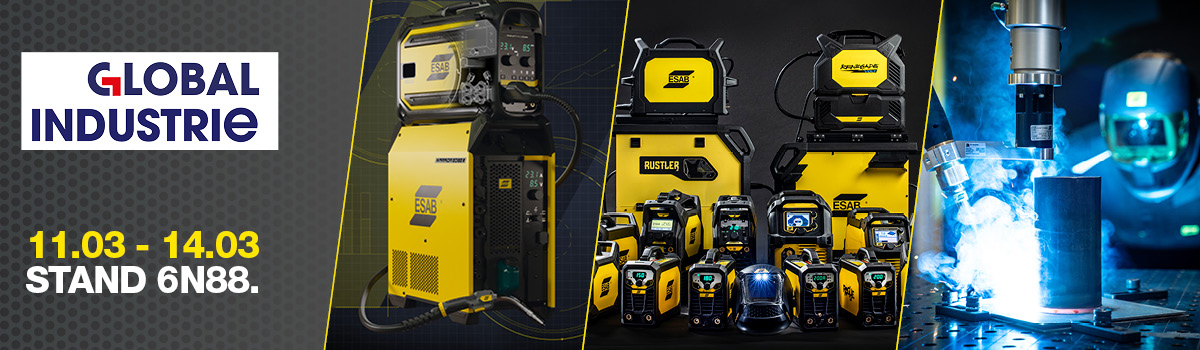 Produits ESAB avec le logo du salon Global Industrie