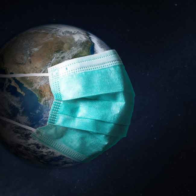 3D illustration of coronaviruses against a black background