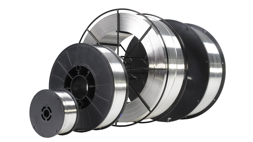 Spools of aluminum wire in various sizes