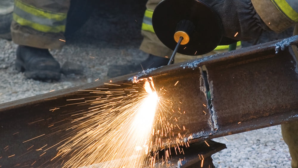 Arcair Slice torch exothermic cutting a metal beam